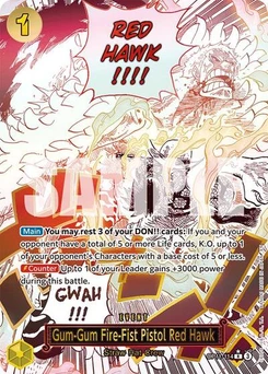 One Piece-Karte Gum-Gum Fire-Fist Pistol Red Hawk (Alternate Art) OP11-114v2