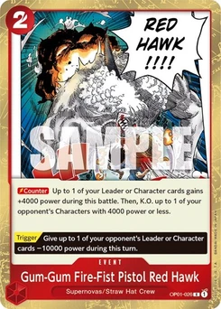 One Piece-Karte Gum-Gum Fire-Fist Pistol Red Hawk OP01-026