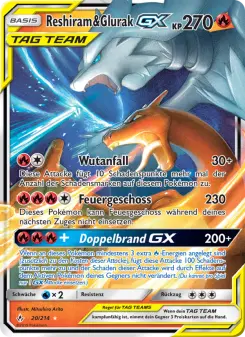 Pokémon-Karte Reshiram & Glurak GX 020/214