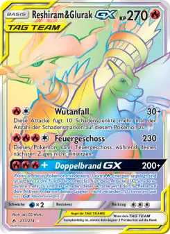 Pokémon-Karte Reshiram & Glurak GX 217/214