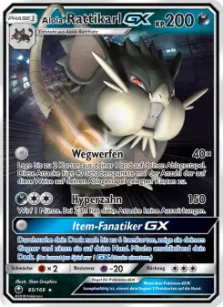 Pokémon-Karte Alola-Rattikarl GX 085/168