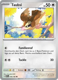 Pokémon-Karte Taubsi 016/165