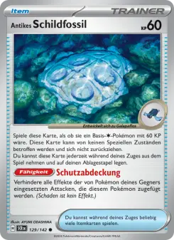 Pokémon-Karte Antikes Schildfossil 129/142