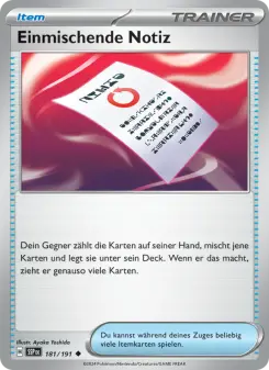 Pokémon-Karte Einmischende Notiz 181/191