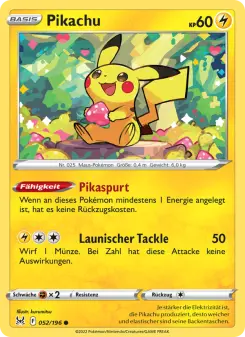 Pokémon-Karte Pikachu 052/196