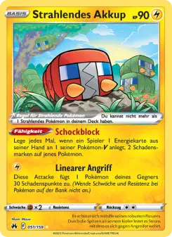 Pokémon-Karte Strahlendes Akkup 051/159