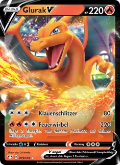 Pokémon-Karte Glurak V 019/189
