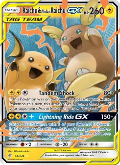 Pokémon-Karte Raichu & Alolan Raichu GX 054/236