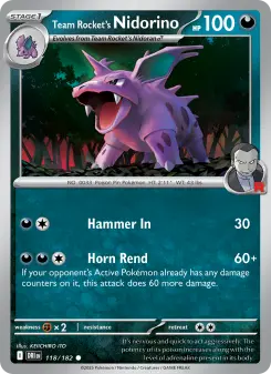 Pokémon-Karte Team Rocket's Nidorino 118/182