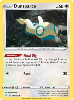 Pokémon-Karte Dunsparce 137/189