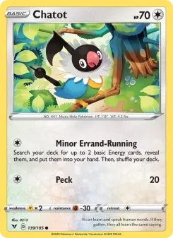 Pokémon-Karte Chatot 139/185
